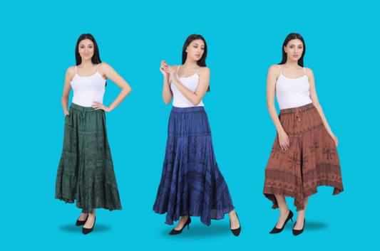 Upgrade Your Ensemble with Auglle Store's Embroidered Flared Skirts